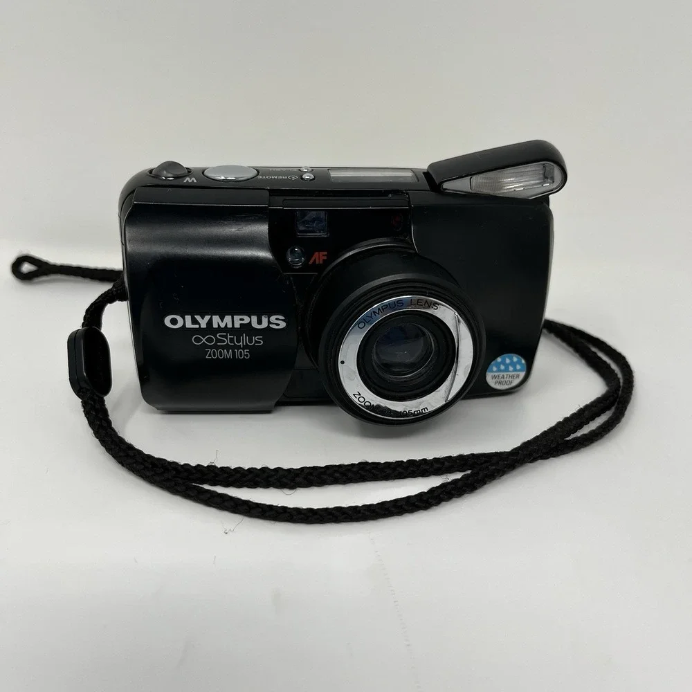 Olympus Infinity Stylus Zoom 105 35mm Film Camera Black - FOR PARTS (Stuck Lens)